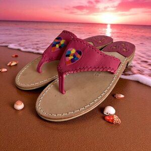 JACK ROGERS Patchwork Pink Leather Heart Sandals Size 9